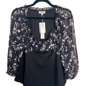 NWT Nordstrom Rack Chenault Mixed Media Printed 3/4 Sleeve Top | XL